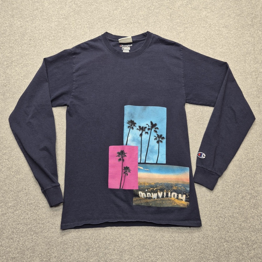 Champion x Pacsun Shirt Mens S Small Long Sleeve Blue Crew Neck Hollywood logo